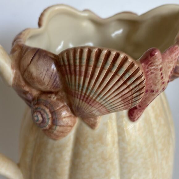 Vintage Fitz & Floyd Omnibus Seashell Pitcher Tan Pink Shell 64 Oz - Picture 6 of 11